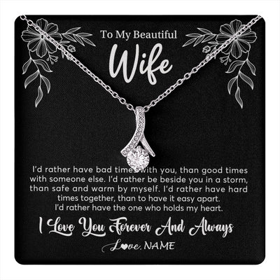 Alluring Beauty Necklace 14K White Gold Finish | 1 | Personalized To My Beautiful Wife Necklace Gifts From Husband I'd Rather Hot Wife Birthday Anniversary Wedding Valentines Day Customized Gift Box Message Card | teecentury