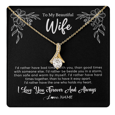 Alluring Beauty Necklace 18K Yellow Gold Finish | 1 | Personalized To My Beautiful Wife Necklace Gifts From Husband I'd Rather Hot Wife Birthday Anniversary Wedding Valentines Day Customized Gift Box Message Card | teecentury