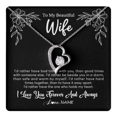 Forever Love Necklace 14K White Gold Finish | 1 | Personalized To My Beautiful Wife Necklace Gifts From Husband I'd Rather Hot Wife Birthday Anniversary Wedding Valentines Day Customized Gift Box Message Card | teecentury