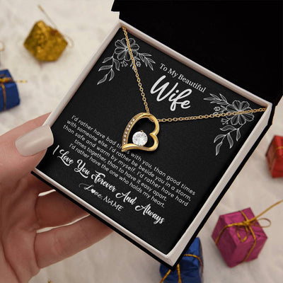 Forever Love Necklace 18K Yellow Gold Finish | 2 | Personalized To My Beautiful Wife Necklace Gifts From Husband I'd Rather Hot Wife Birthday Anniversary Wedding Valentines Day Customized Gift Box Message Card | teecentury