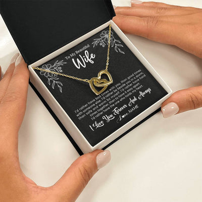 Interlocking Hearts Necklace 18K Yellow Gold Finish | 2 | Personalized To My Beautiful Wife Necklace Gifts From Husband I'd Rather Hot Wife Birthday Anniversary Wedding Valentines Day Customized Gift Box Message Card | teecentury