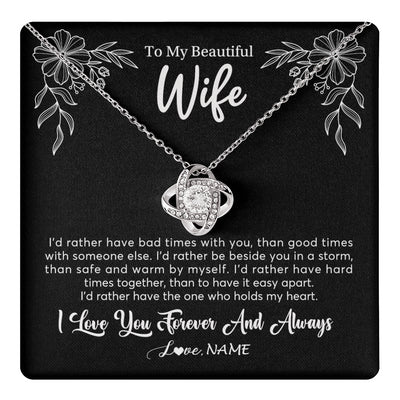 Love Knot Necklace 14K White Gold Finish | 1 | Personalized To My Beautiful Wife Necklace Gifts From Husband I'd Rather Hot Wife Birthday Anniversary Wedding Valentines Day Customized Gift Box Message Card | teecentury