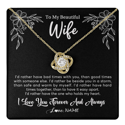 Love Knot Necklace 18K Yellow Gold Finish | 1 | Personalized To My Beautiful Wife Necklace Gifts From Husband I'd Rather Hot Wife Birthday Anniversary Wedding Valentines Day Customized Gift Box Message Card | teecentury