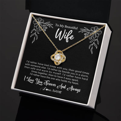 Love Knot Necklace 18K Yellow Gold Finish | 2 | Personalized To My Beautiful Wife Necklace Gifts From Husband I'd Rather Hot Wife Birthday Anniversary Wedding Valentines Day Customized Gift Box Message Card | teecentury