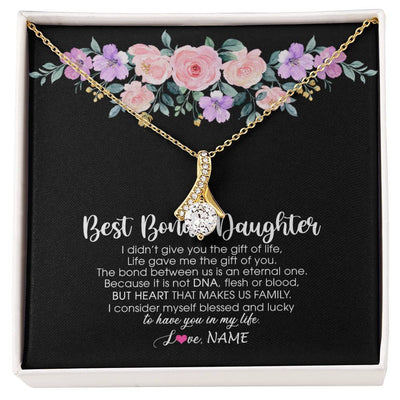 Alluring Beauty Necklace 18K Yellow Gold Finish | Personalized To My Best Bonus Daughter Necklace From Bonus Mom Life Gave Me The Gift Of You Step Daughter Jewelry Birthday Christmas Customized Message Card | teecentury