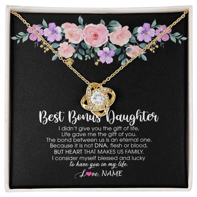 Love Knot Necklace 18K Yellow Gold Finish | Personalized To My Best Bonus Daughter Necklace From Bonus Mom Life Gave Me The Gift Of You Step Daughter Jewelry Birthday Christmas Customized Message Card | teecentury
