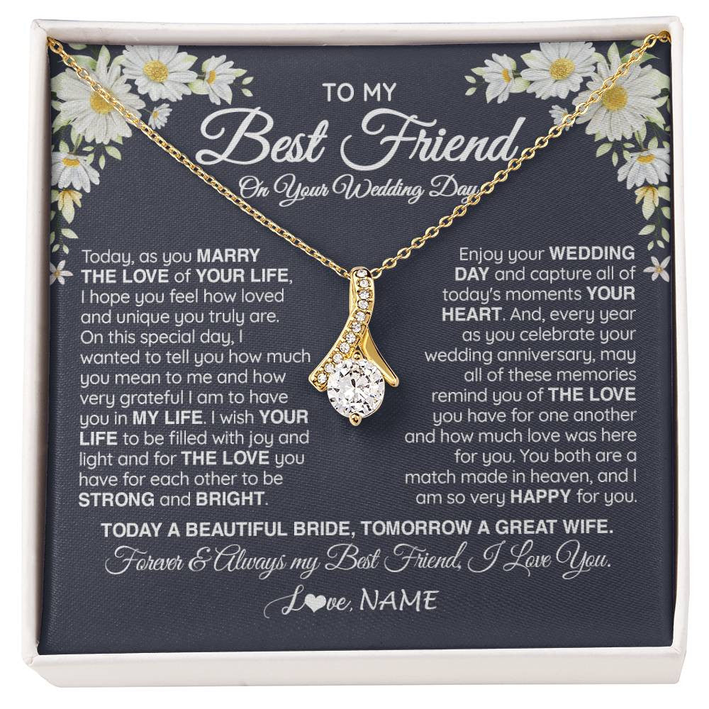 Alluring Beauty Necklace 18K Yellow Gold Finish | 1 | Personalized To My Best Friend On Her Wedding Day Necklace Bride Gifts From Maid Of Honor Always My Best Friend Gifts Jewelry Customized Gift Box Message Card | teecentury