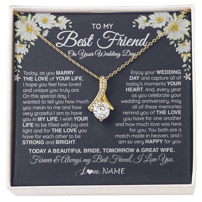 Alluring Beauty Necklace 18K Yellow Gold Finish | 1 | Personalized To My Best Friend On Her Wedding Day Necklace Bride Gifts From Maid Of Honor Always My Best Friend Gifts Jewelry Customized Gift Box Message Card | teecentury