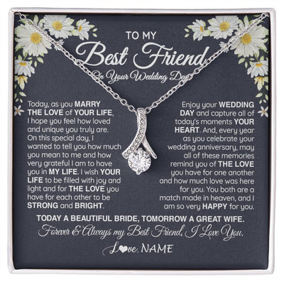 Alluring Beauty Necklace 14K White Gold Finish | 1 | Personalized To My Best Friend On Her Wedding Day Necklace Bride Gifts From Maid Of Honor Always My Best Friend Gifts Jewelry Customized Gift Box Message Card | teecentury