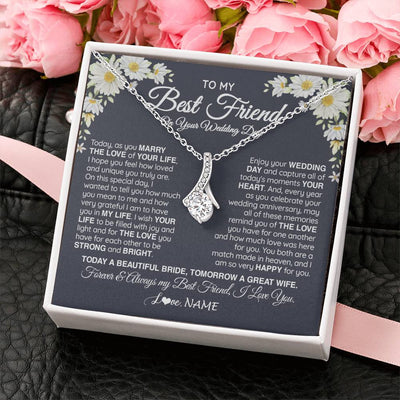 Alluring Beauty Necklace 14K White Gold Finish | 2 | Personalized To My Best Friend On Her Wedding Day Necklace Bride Gifts From Maid Of Honor Always My Best Friend Gifts Jewelry Customized Gift Box Message Card | teecentury
