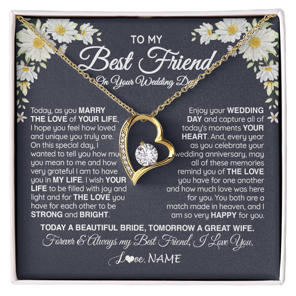 Forever Love Necklace 18K Yellow Gold Finish | 1 | Personalized To My Best Friend On Her Wedding Day Necklace Bride Gifts From Maid Of Honor Always My Best Friend Gifts Jewelry Customized Gift Box Message Card | teecentury