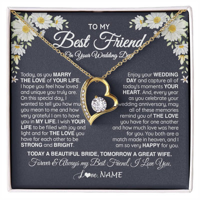 Forever Love Necklace 18K Yellow Gold Finish | 1 | Personalized To My Best Friend On Her Wedding Day Necklace Bride Gifts From Maid Of Honor Always My Best Friend Gifts Jewelry Customized Gift Box Message Card | teecentury