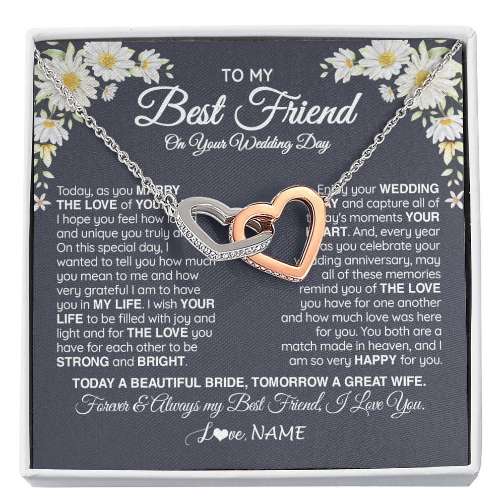 Interlocking Hearts Necklace Stainless Steel & Rose Gold Finish | 1 | Personalized To My Best Friend On Her Wedding Day Necklace Bride Gifts From Maid Of Honor Always My Best Friend Gifts Jewelry Customized Gift Box Message Card | teecentury