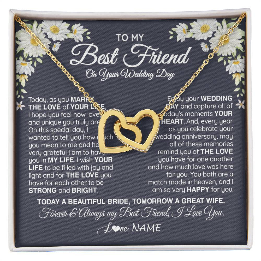 Interlocking Hearts Necklace 18K Yellow Gold Finish | 1 | Personalized To My Best Friend On Her Wedding Day Necklace Bride Gifts From Maid Of Honor Always My Best Friend Gifts Jewelry Customized Gift Box Message Card | teecentury