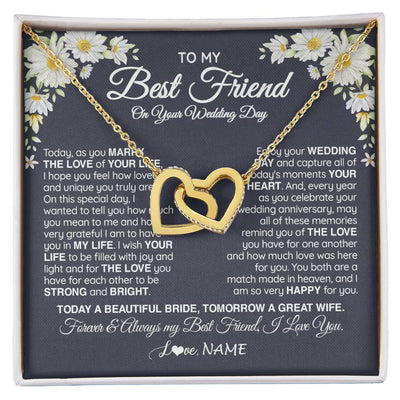 Interlocking Hearts Necklace 18K Yellow Gold Finish | 1 | Personalized To My Best Friend On Her Wedding Day Necklace Bride Gifts From Maid Of Honor Always My Best Friend Gifts Jewelry Customized Gift Box Message Card | teecentury
