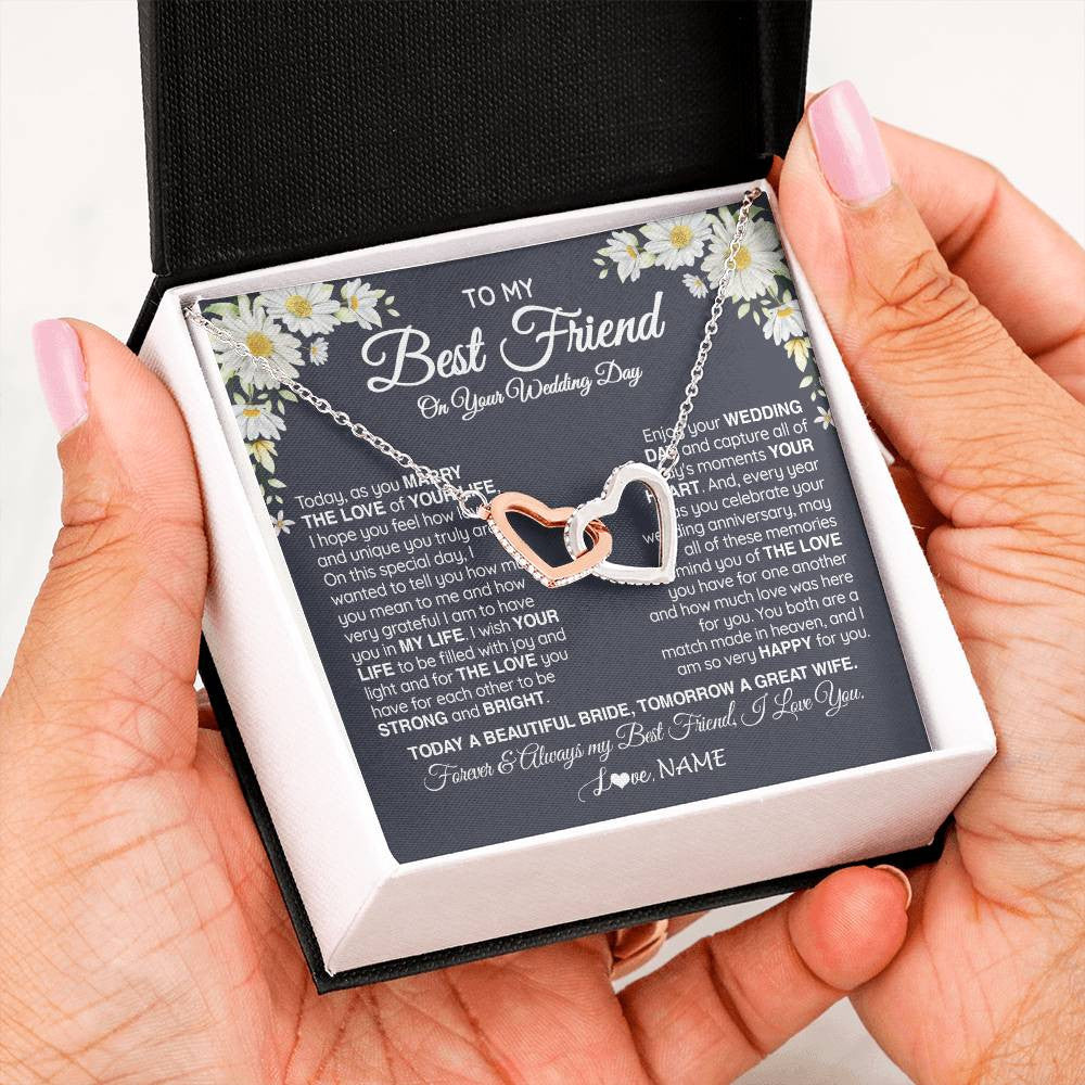 Interlocking Hearts Necklace Stainless Steel & Rose Gold Finish | 2 | Personalized To My Best Friend On Her Wedding Day Necklace Bride Gifts From Maid Of Honor Always My Best Friend Gifts Jewelry Customized Gift Box Message Card | teecentury