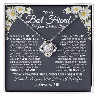 Love Knot Necklace 14K White Gold Finish | 1 | Personalized To My Best Friend On Her Wedding Day Necklace Bride Gifts From Maid Of Honor Always My Best Friend Gifts Jewelry Customized Gift Box Message Card | teecentury