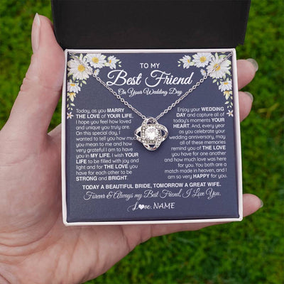 Love Knot Necklace 14K White Gold Finish | 2 | Personalized To My Best Friend On Her Wedding Day Necklace Bride Gifts From Maid Of Honor Always My Best Friend Gifts Jewelry Customized Gift Box Message Card | teecentury