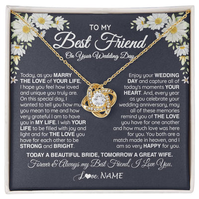 Love Knot Necklace 18K Yellow Gold Finish | 1 | Personalized To My Best Friend On Her Wedding Day Necklace Bride Gifts From Maid Of Honor Always My Best Friend Gifts Jewelry Customized Gift Box Message Card | teecentury