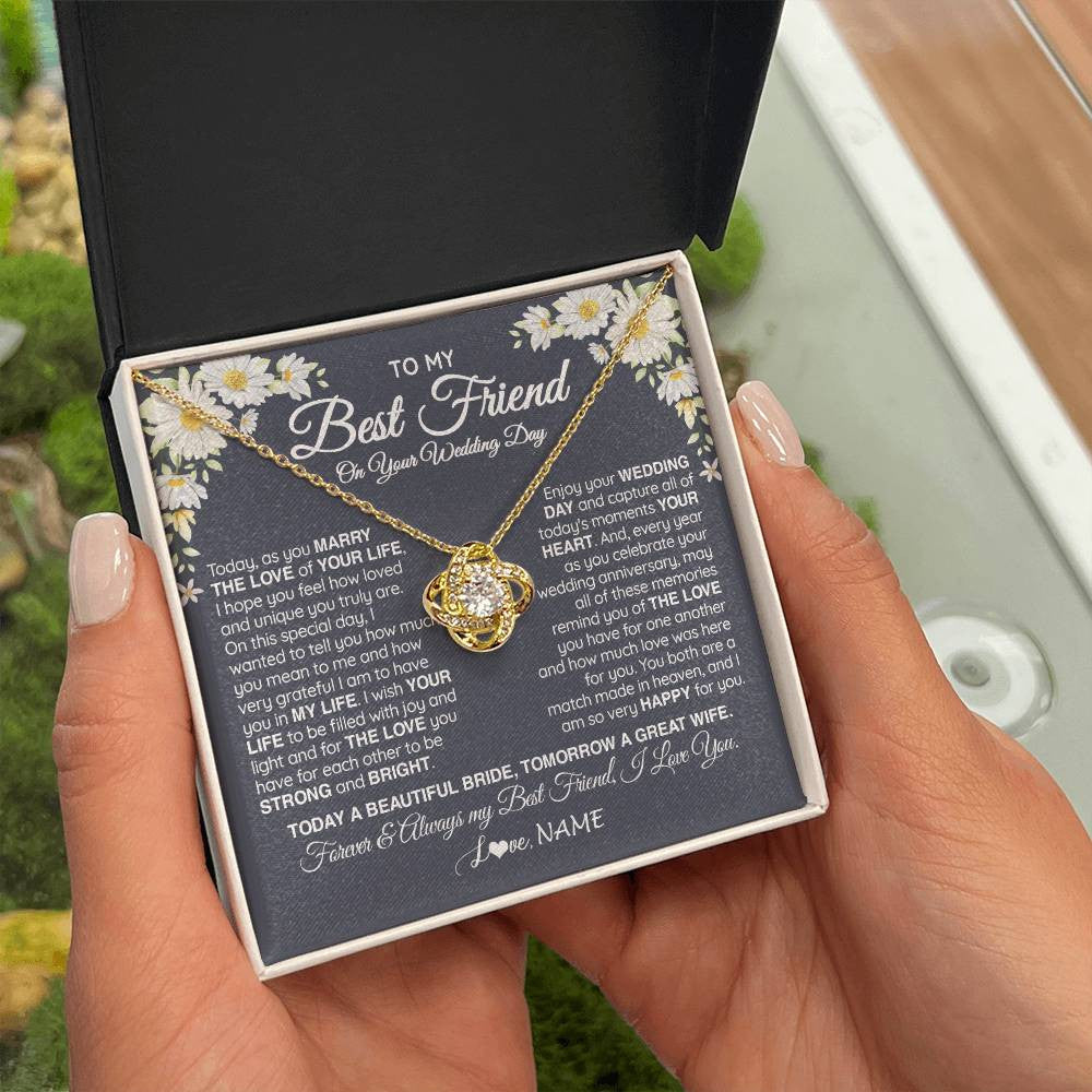 Love Knot Necklace 18K Yellow Gold Finish | 2 | Personalized To My Best Friend On Her Wedding Day Necklace Bride Gifts From Maid Of Honor Always My Best Friend Gifts Jewelry Customized Gift Box Message Card | teecentury