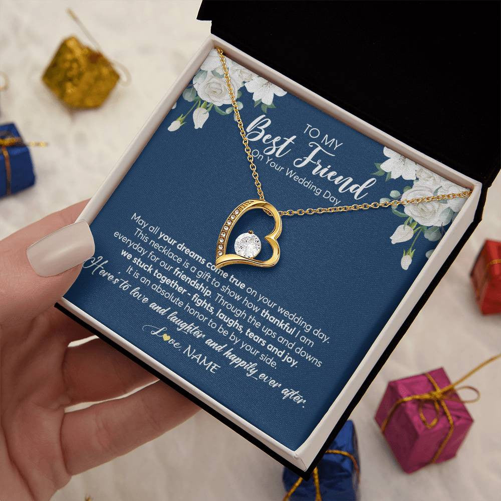 Forever Love Necklace 18K Yellow Gold Finish | 2 | Personalized To My Best Friend On Her Wedding Day Necklace Bride Gifts From Maid Of Honor Thankful Best Friend Gifts Jewelry Customized Gift Box Message Card | teecentury