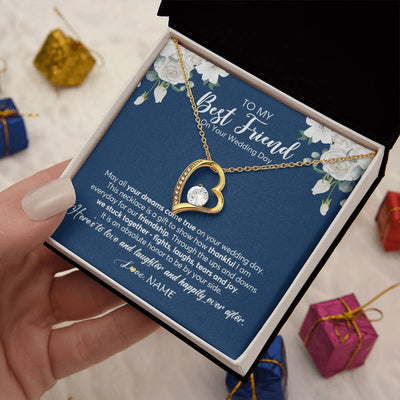 Forever Love Necklace 18K Yellow Gold Finish | 2 | Personalized To My Best Friend On Her Wedding Day Necklace Bride Gifts From Maid Of Honor Thankful Best Friend Gifts Jewelry Customized Gift Box Message Card | teecentury
