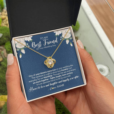 Love Knot Necklace 18K Yellow Gold Finish | 2 | Personalized To My Best Friend On Her Wedding Day Necklace Bride Gifts From Maid Of Honor Thankful Best Friend Gifts Jewelry Customized Gift Box Message Card | teecentury