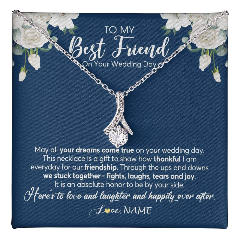 Alluring Beauty Necklace 14K White Gold Finish | 1 | Personalized To My Best Friend On Her Wedding Day Necklace Bride Gifts From Maid Of Honor Thankful Best Friend Jewelry Customized Gift Box Message Card | teecentury