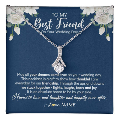 Alluring Beauty Necklace 14K White Gold Finish | 1 | Personalized To My Best Friend On Her Wedding Day Necklace Bride Gifts From Maid Of Honor Thankful Best Friend Jewelry Customized Gift Box Message Card | teecentury