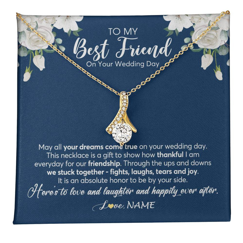 Alluring Beauty Necklace 18K Yellow Gold Finish | 1 | Personalized To My Best Friend On Her Wedding Day Necklace Bride Gifts From Maid Of Honor Thankful Best Friend Jewelry Customized Gift Box Message Card | teecentury