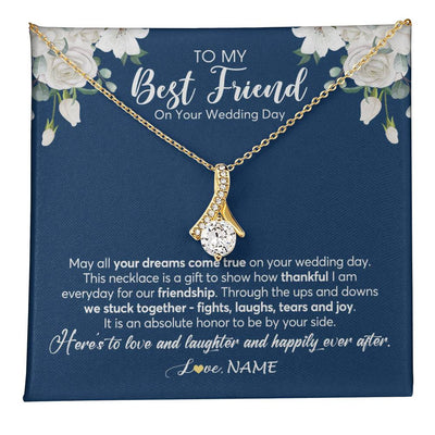 Alluring Beauty Necklace 18K Yellow Gold Finish | 1 | Personalized To My Best Friend On Her Wedding Day Necklace Bride Gifts From Maid Of Honor Thankful Best Friend Jewelry Customized Gift Box Message Card | teecentury