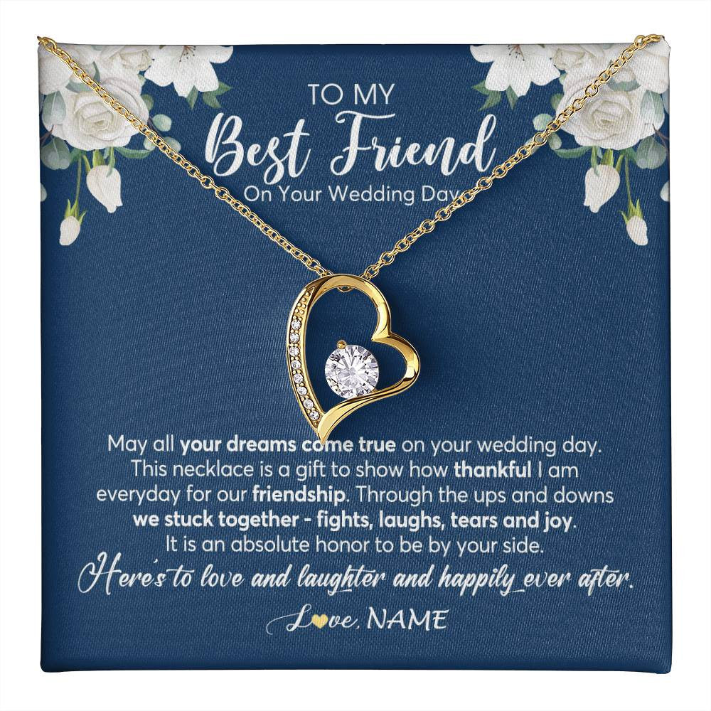 Forever Love Necklace 18K Yellow Gold Finish | 1 | Personalized To My Best Friend On Her Wedding Day Necklace Bride Gifts From Maid Of Honor Thankful Best Friend Jewelry Customized Gift Box Message Card | teecentury