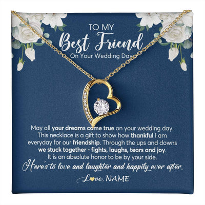 Forever Love Necklace 18K Yellow Gold Finish | 1 | Personalized To My Best Friend On Her Wedding Day Necklace Bride Gifts From Maid Of Honor Thankful Best Friend Jewelry Customized Gift Box Message Card | teecentury
