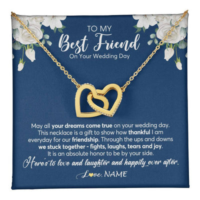 Interlocking Hearts Necklace 18K Yellow Gold Finish | 1 | Personalized To My Best Friend On Her Wedding Day Necklace Bride Gifts From Maid Of Honor Thankful Best Friend Jewelry Customized Gift Box Message Card | teecentury