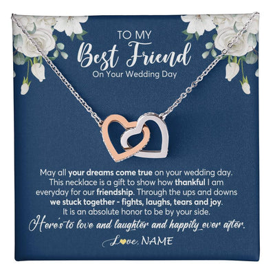 Interlocking Hearts Necklace Stainless Steel & Rose Gold Finish | 1 | Personalized To My Best Friend On Her Wedding Day Necklace Bride Gifts From Maid Of Honor Thankful Best Friend Jewelry Customized Gift Box Message Card | teecentury