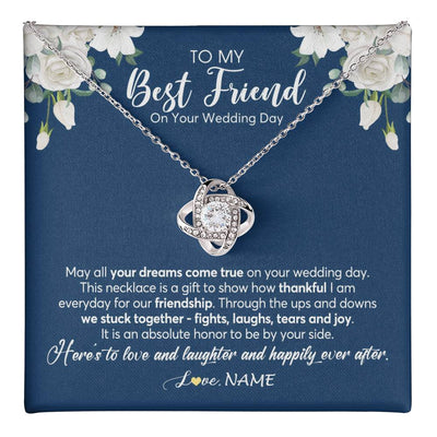 Love Knot Necklace 14K White Gold Finish | 1 | Personalized To My Best Friend On Her Wedding Day Necklace Bride Gifts From Maid Of Honor Thankful Best Friend Jewelry Customized Gift Box Message Card | teecentury
