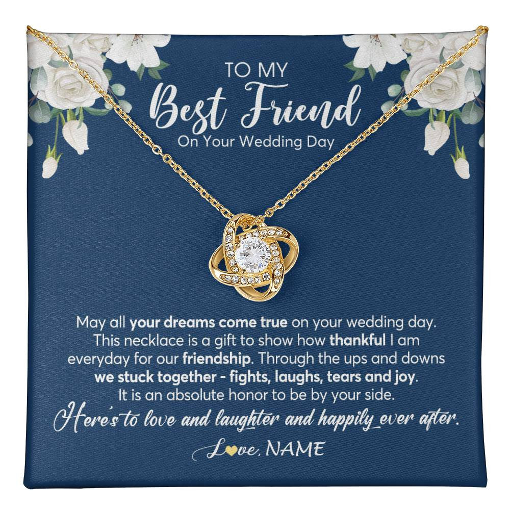 Love Knot Necklace 18K Yellow Gold Finish | 1 | Personalized To My Best Friend On Her Wedding Day Necklace Bride Gifts From Maid Of Honor Thankful Best Friend Jewelry Customized Gift Box Message Card | teecentury