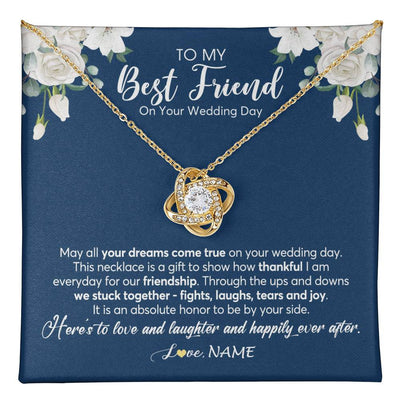 Love Knot Necklace 18K Yellow Gold Finish | 1 | Personalized To My Best Friend On Her Wedding Day Necklace Bride Gifts From Maid Of Honor Thankful Best Friend Jewelry Customized Gift Box Message Card | teecentury