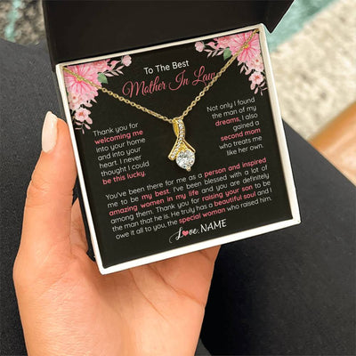 Alluring Beauty Necklace 18K Yellow Gold Finish | 2 | Personalized To My Best Mother In Law Necklace From Daugter In Law Thank You Husband Mom Mother Birthday Wedding Day Christmas Customized Gift Box Message Card | teecentury