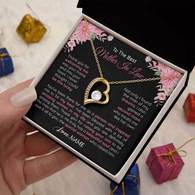 Forever Love Necklace 18K Yellow Gold Finish | 2 | Personalized To My Best Mother In Law Necklace From Daugter In Law Thank You Husband Mom Mother Birthday Wedding Day Christmas Customized Gift Box Message Card | teecentury