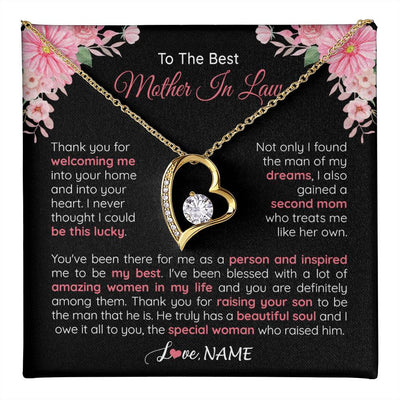 Forever Love Necklace 18K Yellow Gold Finish | 1 | Personalized To My Best Mother In Law Necklace From Daugter In Law Thank You Husband Mom Mother Birthday Wedding Day Christmas Customized Gift Box Message Card | teecentury