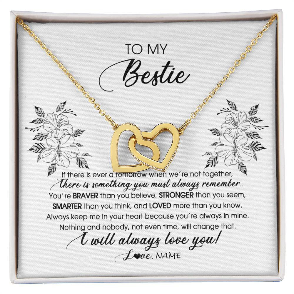 Interlocking Hearts Necklace 18K Yellow Gold Finish | Personalized To My Bestie Necklace From Friend Sister Not Even Time Floral Bestie Best Friends Birthday Graduation Christmas Customized Message Card | teecentury