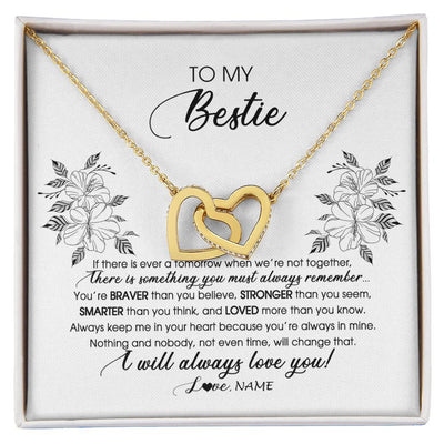 Interlocking Hearts Necklace 18K Yellow Gold Finish | Personalized To My Bestie Necklace From Friend Sister Not Even Time Floral Bestie Best Friends Birthday Graduation Christmas Customized Message Card | teecentury