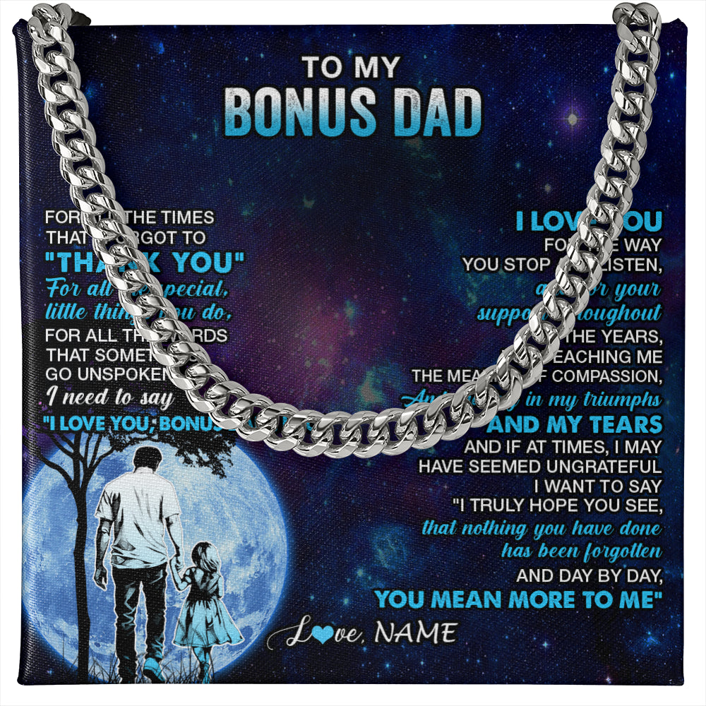 Cuban Link Chain Necklace Stainless Steel | 1 | Personalized To My Bonus Dad Necklace From Stepdaughter Thank You Day By Day Stepdad Birthday Gifts Fathers Day Christmas Customized Gift Box Message Card | teecentury
