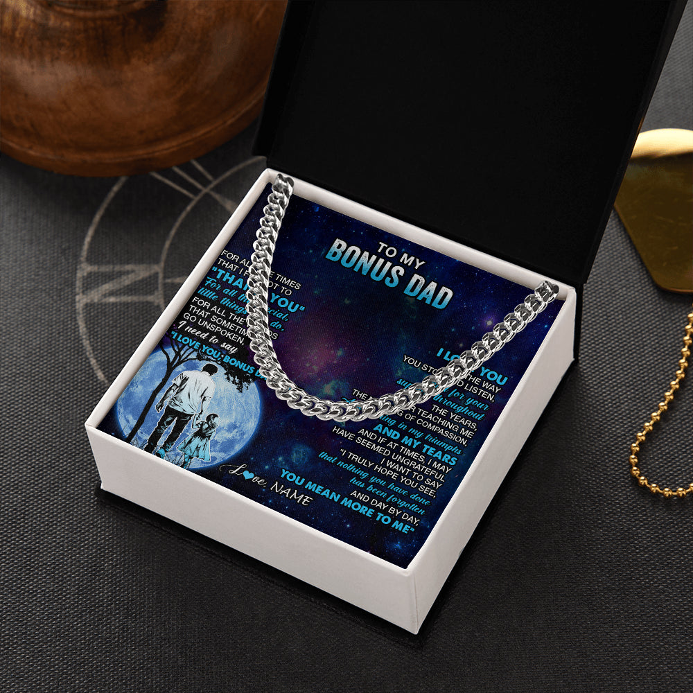 Cuban Link Chain Necklace Stainless Steel | 2 | Personalized To My Bonus Dad Necklace From Stepdaughter Thank You Day By Day Stepdad Birthday Gifts Fathers Day Christmas Customized Gift Box Message Card | teecentury