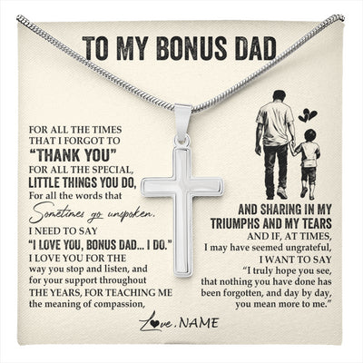 Stainless Cross Necklace Stainless Steel | 1 | Personalized To My Bonus Dad Necklace From Stepson For All The Times That I Forgot To Thank You Birthday Fathers Day Christmas Customized Gift Box Message Card | teecentury