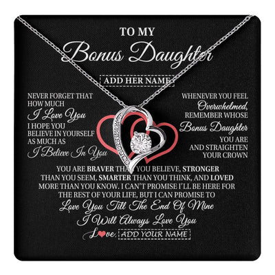 Forever Love Necklace 14K White Gold Finish | 1 | Personalized To My Bonus Daughter Birthday Gifts From Stepmother Stepdad Always Love You Stepdaughter Gifts Necklace Christmas Custom Gift Box Message Card | teecentury.myshopify