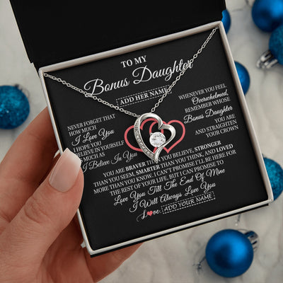 Forever Love Necklace 14K White Gold Finish | 2 | Personalized To My Bonus Daughter Birthday Gifts From Stepmother Stepdad Always Love You Stepdaughter Gifts Necklace Christmas Custom Gift Box Message Card | teecentury.myshopify