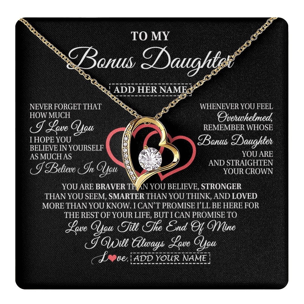 Forever Love Necklace 18K Yellow Gold Finish | 1 | Personalized To My Bonus Daughter Birthday Gifts From Stepmother Stepdad Always Love You Stepdaughter Gifts Necklace Christmas Custom Gift Box Message Card | teecentury.myshopify