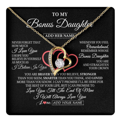 Forever Love Necklace 18K Yellow Gold Finish | 1 | Personalized To My Bonus Daughter Birthday Gifts From Stepmother Stepdad Always Love You Stepdaughter Gifts Necklace Christmas Custom Gift Box Message Card | teecentury.myshopify